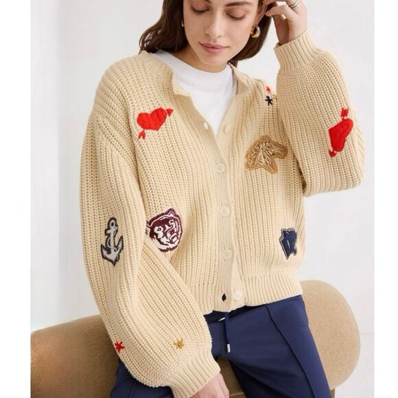 The great Sweaters - The Great. Collegiate Cardigan. Neck sweater heart patchwork size 4-6